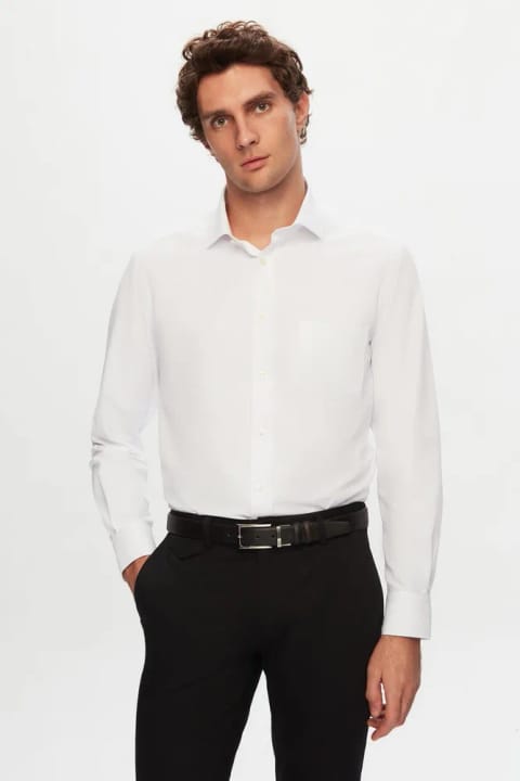 D'S Damat پیراهن سفید ساده Regular Fit Easy Iron