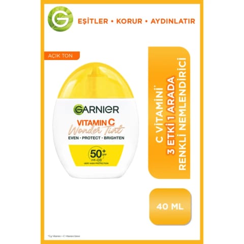 گارنیر ویتامین C واندر تینت ۳ اثر ۱ در ۱ ضدآفتاب رنگی مرطوبکننده صورت SPF50+ ۴۰ میلیلیتر - رنگ روشن