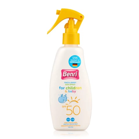 Benri اسپری ضدآفتاب کودک و نوزاد با محافظت بالا SPF50 حجم 150 میلی‌لیتر