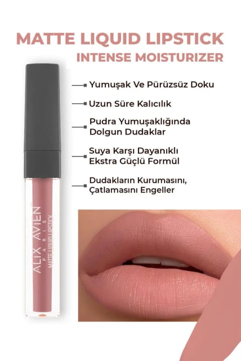 Alix Avien رژ لب مایع مات بلند ماندگار با بافت مخملی و بدون خشکی — 505 Nude Pink