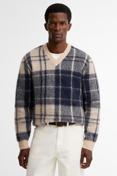 پلیور یقه‌هفت Barbour Hunham طرح تارتان ST51 رنگ Stone