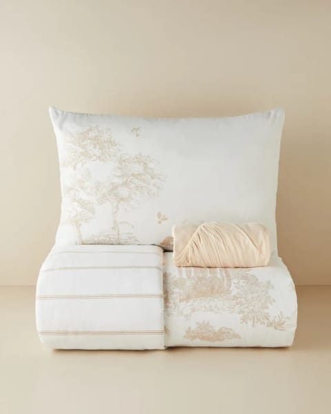 ست ملحفه یک نفره Garden Toile پنبه‌ای با ملحفه 160x220 سانتی‌متر بژ