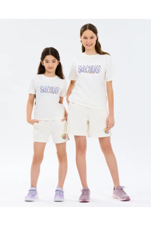 SKECHERS G گرافیک تی شرت معمولی دختر بچه بزرگ سفید
