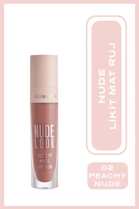 رژ لب مات مخملی Golden Rose Nude Look مدل Velvety شماره 02 Peachy Nude حاوی Jojoba و Avocado