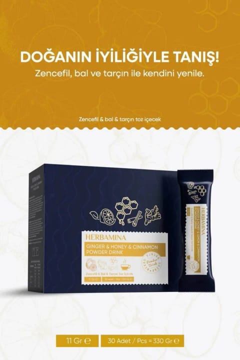 نوشیدنی زنجبیل Herbamina - پودر نوشیدنی زنجبیل، عسل و دارچین