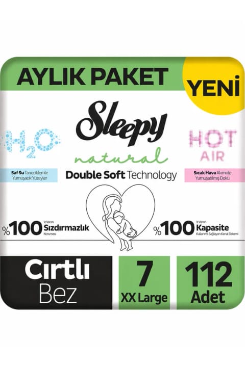 Sleepy Natural Double Soft پوشک بچه یک ماهه سایز ۷ فوق بزرگ ۱۱۲ عددی