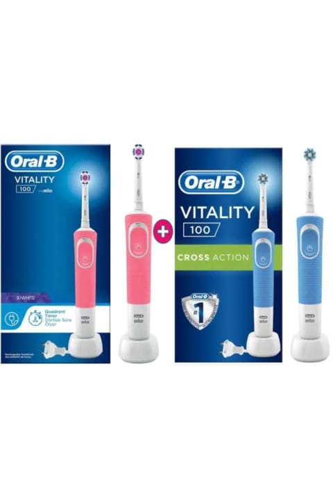 Oral-B D100 3d White صورتی + مسواک آبی Vitality شارژی