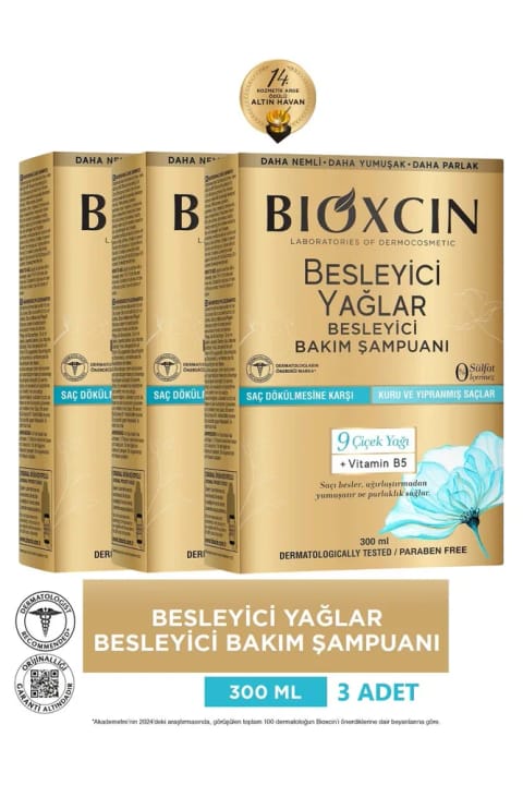 Bioxcin شامپو روغن‌های مغذی برای موهای خشک و آسیب‌دیده ۳×۳۰۰ میلی‌لیتر