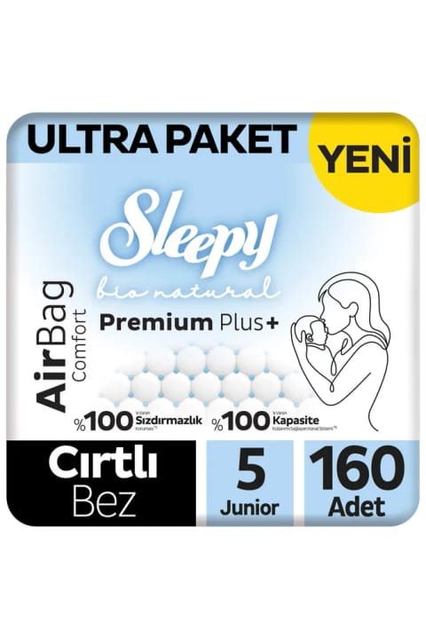 Sleepy Bio Natural Premium Plus Airbag Comfort Ultra بسته پوشک نوزاد سایز ۷ — 5 Junior 160