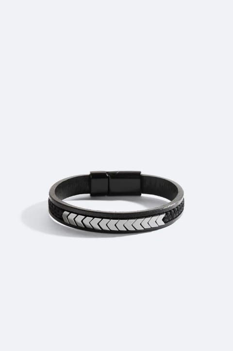 دستبند چرم مشکی با سنگ Hematite