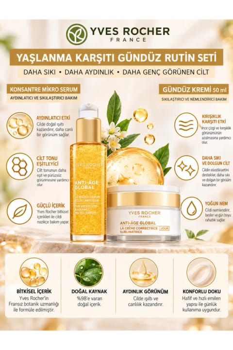 ست روتین روزانه ضدپیری Yves Rocher Anti-Âge Global – سرم روشنکننده و سفتکننده
