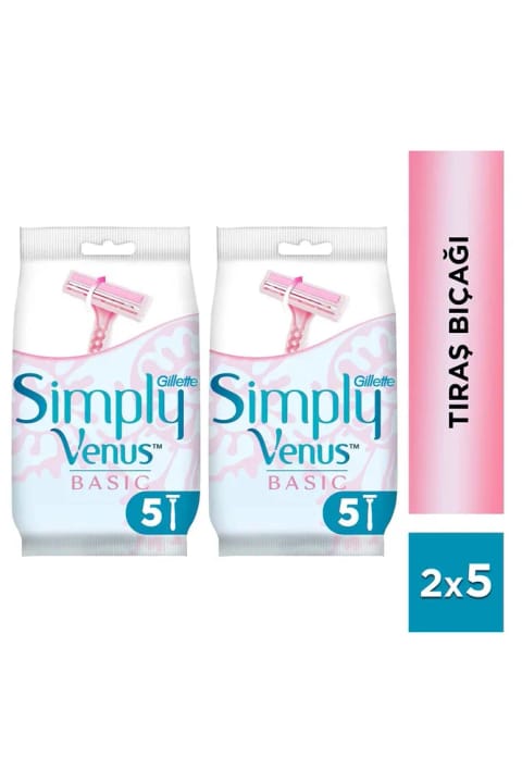 Gillette Venus Simply Venus 2 Basic تیغ اصلاح زنانه یکبار مصرف 5 عددی x 2