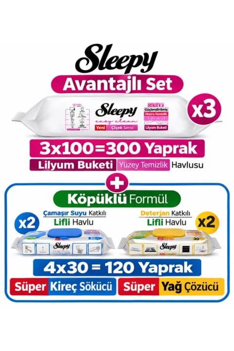 دستمال تمیزکننده سطوح Sleepy Easy Clean رایحه دسته گل سوسن ۳۰۰ برگ + فومی