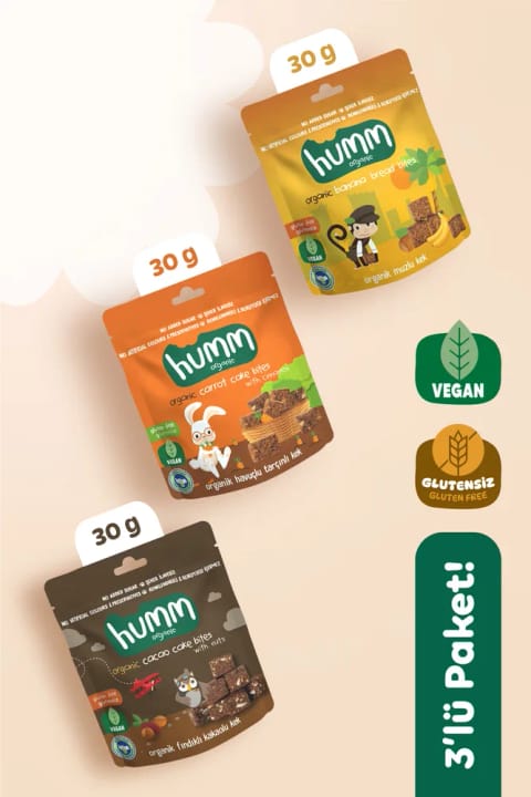 Humm Organic پک کیک میانوعده ارگانیک بدون گلوتن وگان - ۳ عدد (۳ نوع)