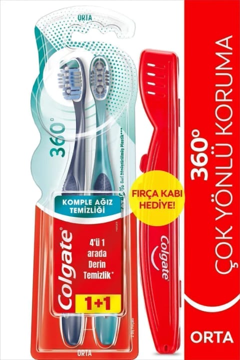Colgate 360 مسواک متوسط محافظت چندکاره برای تمیزی کامل دهان ۱+۱ ...