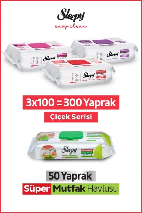 Sleepy Easy Clean دستمال تمیزکننده سطوح سوپر آشپزخانه با روغن برگاموت سری گل