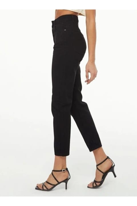 Livik شلوار جین زنانه مدل مام، گلد مشکی، کشسان، کمر بلند