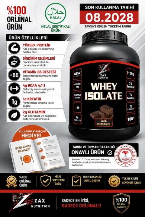 zax nutrition ایزوله وی پروتئین 2100 گرم طعم شکلاتی