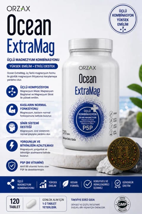 مکمل منیزیم Orzax Ocean ExtraMag ۱۲۰ قرص | Magnesium Malate + Magne...