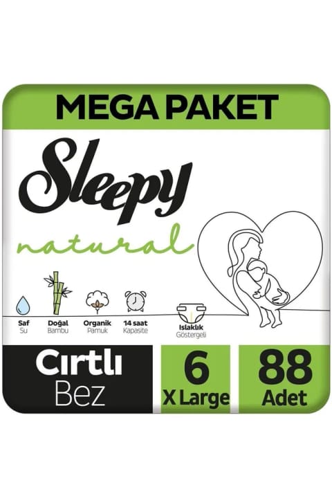Sleepy Natural مگاپک پوشک بچه سایز ۶ XL تعداد ۸۸ عدد
