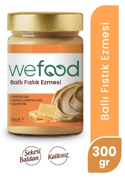Wefood کره بادام زمینی بدون قند با عسل خام 300 گرم (با تکههای بادام زمینی)