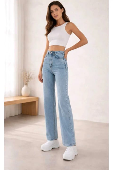 Lighter Jeans زنانه جین جولیا اسپندکس دار دمپا گشاد پالازو کمر بلند
