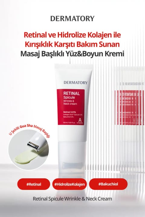 DERMATORY ضد چین و چروک، کرم صورت و گردن با سری ماساژ حاوی Retinal Spicule