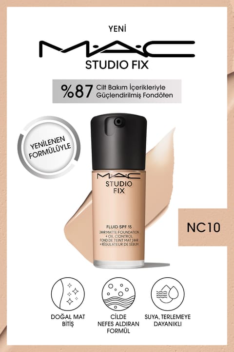 M.A.C کرم‌پودر مات ماندگار تا ۲۴ ساعت Studio Fix Fluid SPF15 - رنگ: NC1...