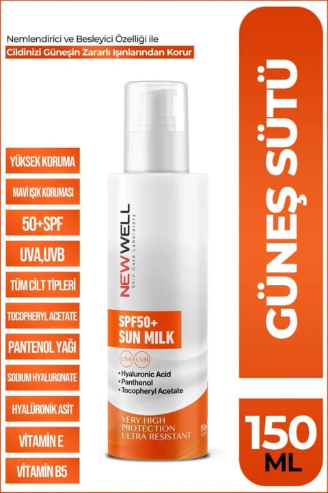 نیو ول شیر ضد آفتاب با محافظت بالا SPF50+ و Hyaluronic Acid 150 میلی‌لیتر