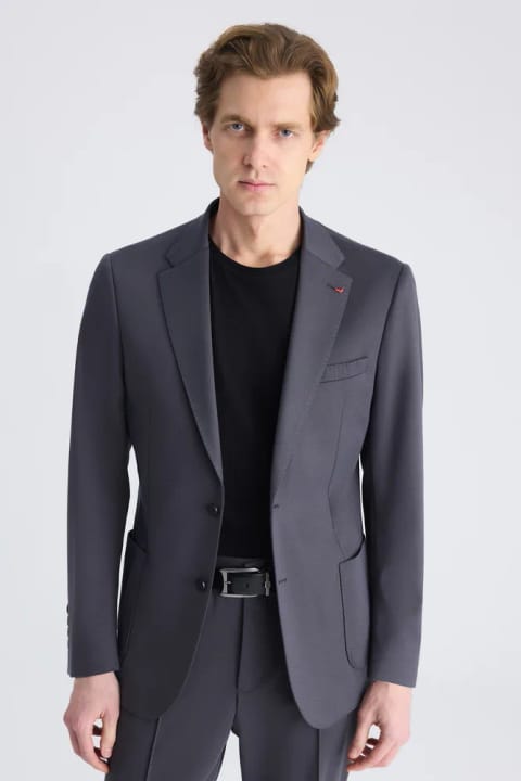 D'S Damat کت و شلوار اسلیم فیت آنتراسیت طرحدار