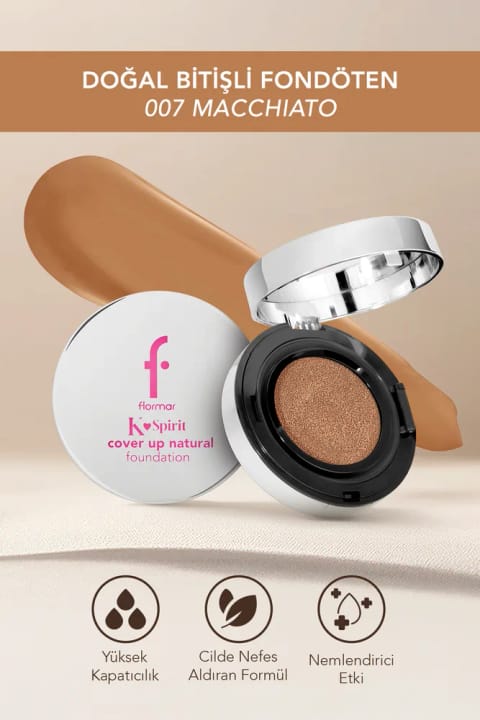 فونداسیون کوشن Flormar K-Spirit Cover Up با پوشش دهی بالا و پایانی طبیعی — 007 Macchiato