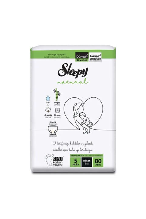 Sleepy Natural Ultra فرصت پوشک شلواری سایز ۵ نوجوان ۱۱-۱۸ کیلوگرم ۸۰ عددی