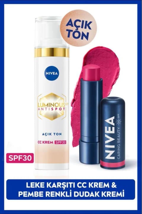 NIVEA SPF30 Luminous630 ضد لک CC کرم رنگ روشن ۴۰ میلی‌لیتر همراه رژ لب صورتی