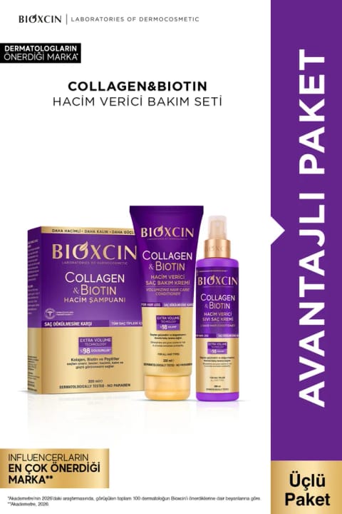 Bioxcin Collagen & Biotin حجم شامپو + نرمکننده مو + نرمکننده مایع