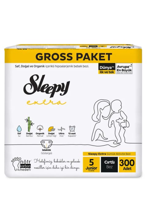 Sleepy Extra پوشک بچه یکبار مصرف سایز 5 Junior بسته اقتصادی 300 عددی