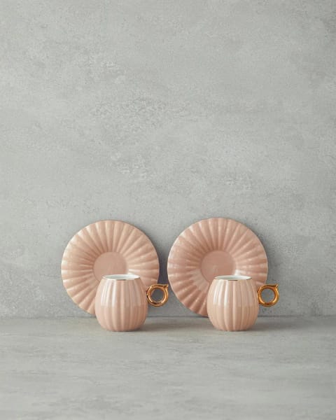 ست فنجان قهوه ۴ تکه ۲ نفره Polka New Bone China ۹۰ ml رنگ پودری