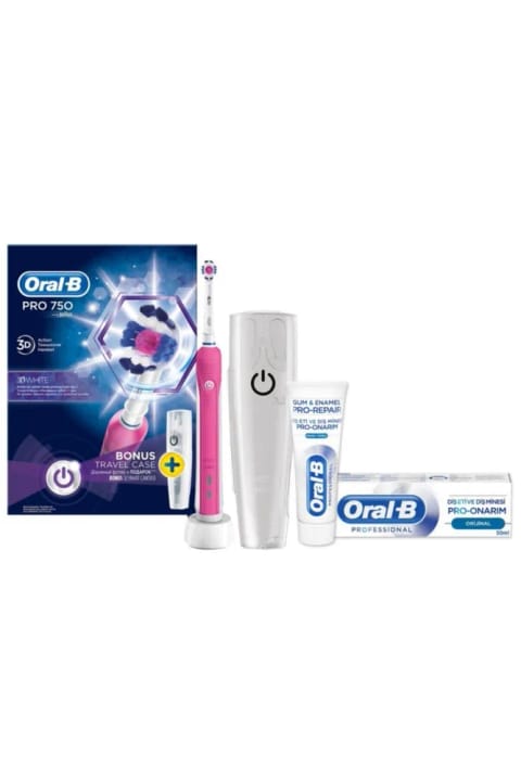 Oral-B Pro 750 مسواک شارژی Cross Action صورتی + خمیردندان ۵۰ میلیلیتری