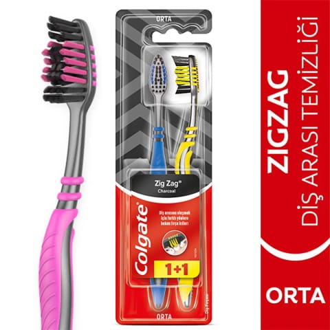 Colgate ZigZag Charcoal مسواک 1+1 (متوسط)