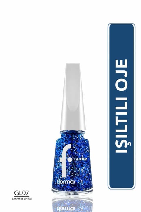 لاک شفاف سیلوردار Flormar - Glitter Nail Enamel - Gl07 Sapphire Shine
