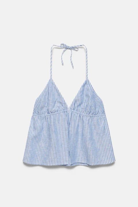 Pull&Bear تاپ هالتر راهراه کتانی