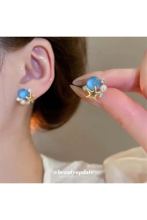 گوشواره ستاره دریایی پلین آکسسوار آبی و طلایی