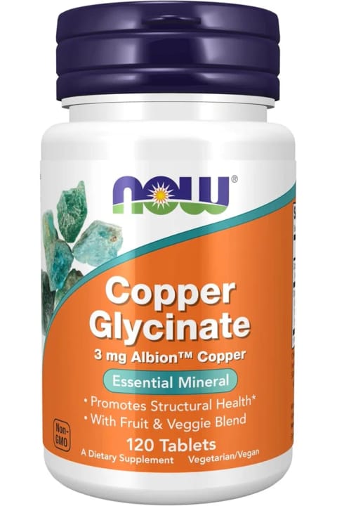 Now Foods، Copper Glycinate با 3mg Albion Copper، ۱۲۰ عدد قرص، ساخت آمریکا D...