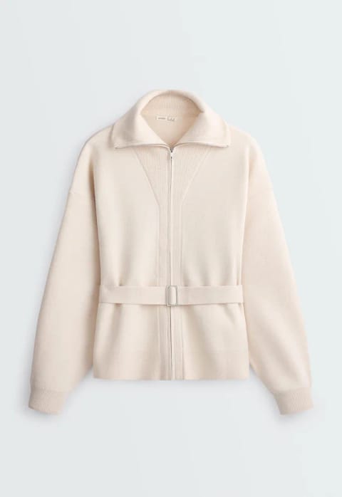 High-neck jacket with belt