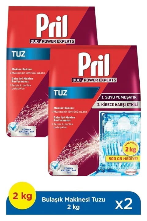Pril نمک ماشین ظرفشویی 2x2000g - پشتیبان ضد رسوب