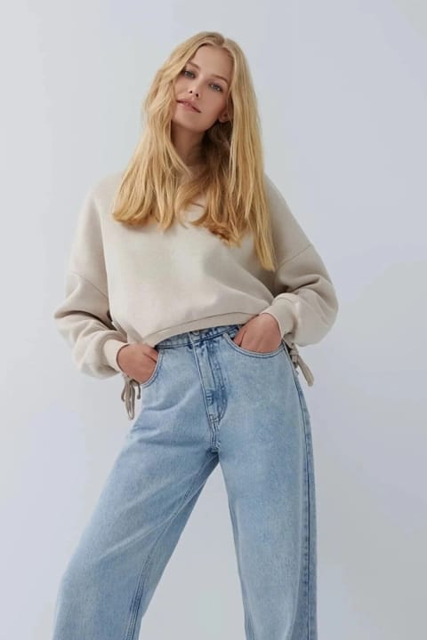 Livik Violeta شلوار جین پالازو بگی آزاد با کمر فوق‌العاده بالا و کشسانی، شست‌شوی یخی آبی یخی