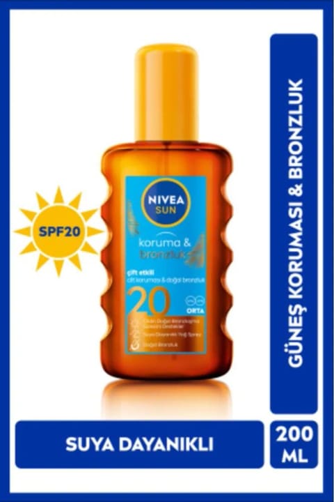 NIVEA SUN SPF20 ضدآفتاب و برنزهکننده روغنی بدن ۲۰۰ml