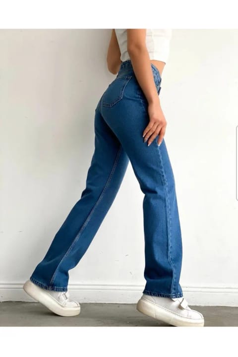 DRC trend شلوار جین پاچهگشاد فوقالعاده بلند کمر بسیار بالا آبی تیره کشسان (Lycra)