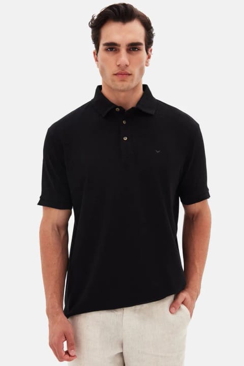 D'S Damat تیشرت پولو پیکه دار نخی ۱۰۰٪ مشکی، مدل Regular Fit