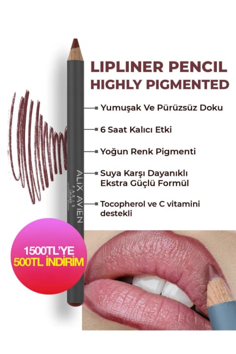 Alix Avien خط لب ماندگار و مرطوب‌کننده بدون پخش شدن — 19 Reddish Brown