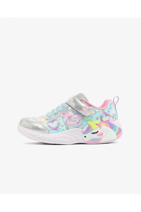 SKECHERS UNICORN DREAMS HEART SPARKLES کفش اسپرت دخترانه بزرگ با چراغ، طوسی